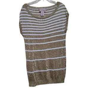 Philosophy by Republic Bateau Neck Gold and White Striped Tunic Size Large